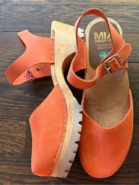 Orange MIA Sofia Wooden Low Heeled Clogs